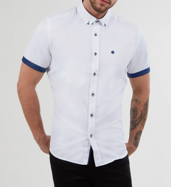 Mish Mash- White Regular Fit Summit Oxford Short Sleeve Shirt