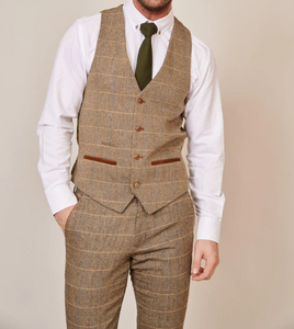 Marc Darcy- Ted Tan Tweed Check Waistcoat
