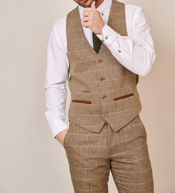 Marc Darcy- Ted Tan Tweed Check Waistcoat