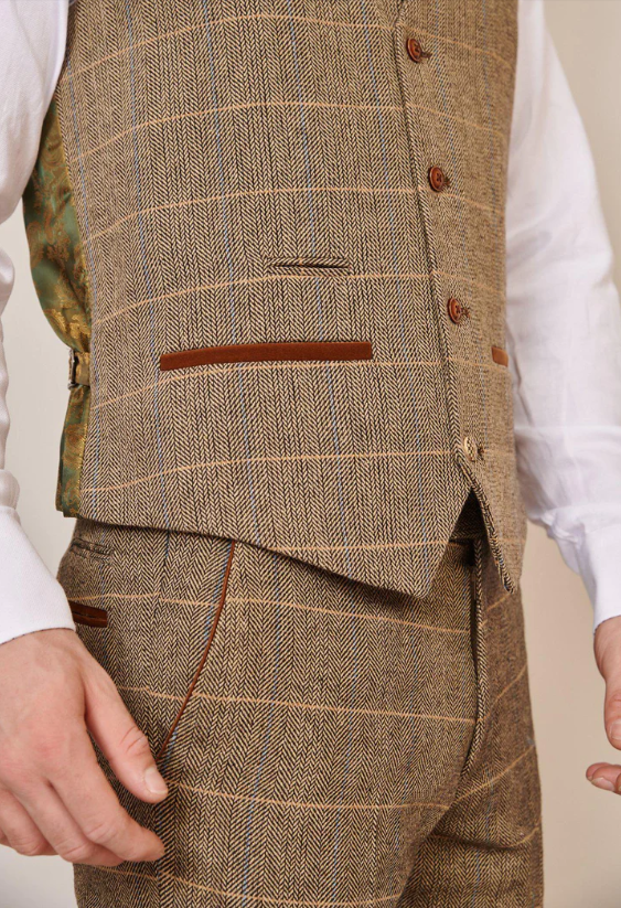 Marc Darcy- Ted Tan Tweed Check Waistcoat