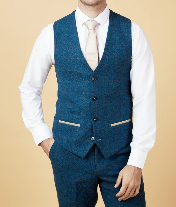 Marc Darcy- Dion Blue Check Tweed Waistcoat