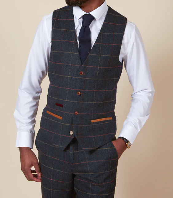 Marc Darcy - Eton Navy Blue Check Tweed Waistcoat