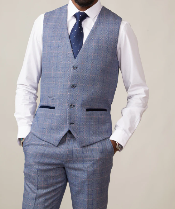 Marc Darcy- Hilton Blue Check Tweed Waistcoat
