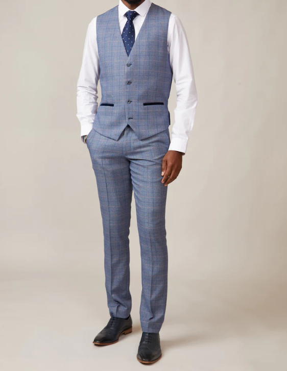 Marc Darcy- Hilton Blue Check Tweed Waistcoat