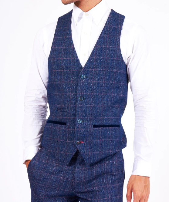 Marc Darcy- Harry Indigo Check Tweed Waistcoat