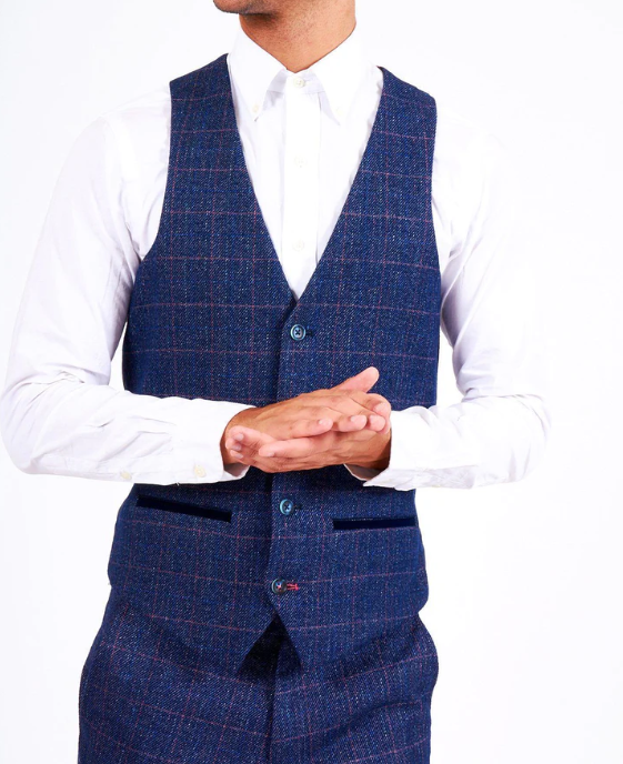 Marc Darcy- Harry Indigo Check Tweed Waistcoat