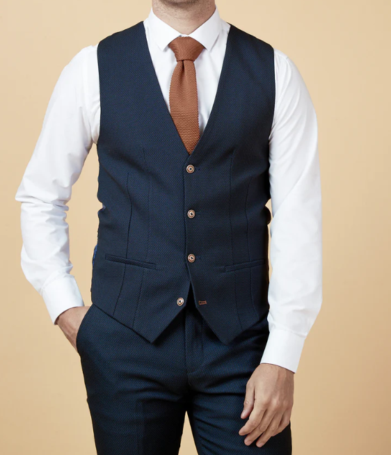Marc Darcy- Max Navy Waistcoat With Contrast Buttons