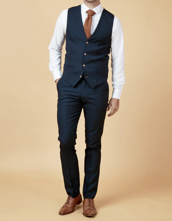Marc Darcy- Max Navy Waistcoat With Contrast Buttons
