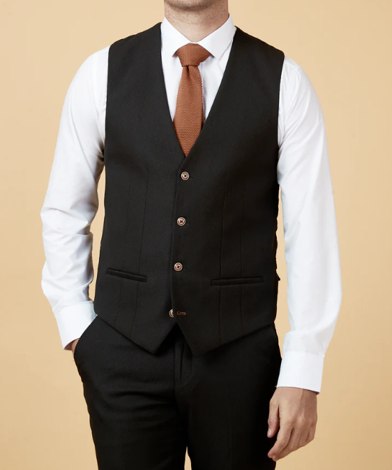 Marc Darcy- Max Black Waistcoat With Contrast Buttons