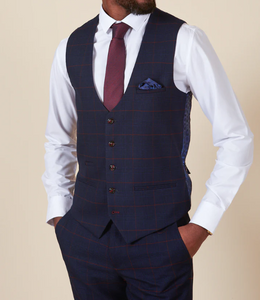 Marc Darcy- Edinson Navy/Wine Check Waistcoat
