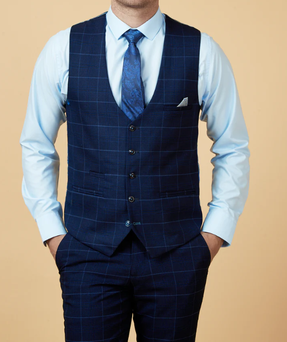 Marc Darcy- Edinson Navy/Sky Check Waistcoat
