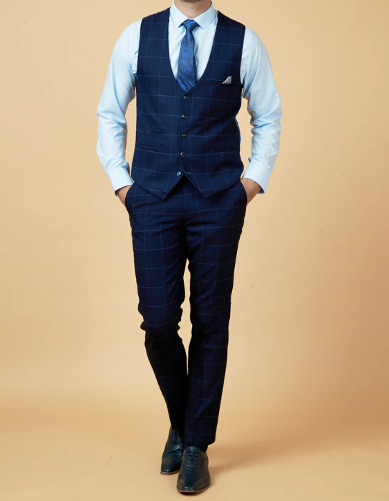 Marc Darcy- Edinson Navy/Sky Check Waistcoat