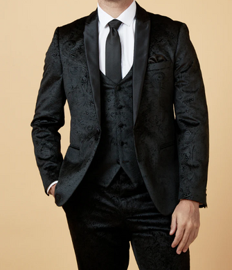 Marc Darcy- Simon Black Velvet Tux Lapel Jacquard Blazer