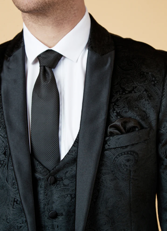 Marc Darcy- Simon Black Velvet Tux Lapel Jacquard Blazer