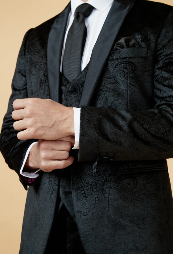 Marc Darcy- Simon Black Velvet Tux Lapel Jacquard Blazer