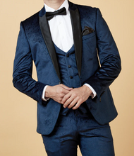 Marc Darcy- Simon Navy Velvet Tux Lapel Jacquard Blazer