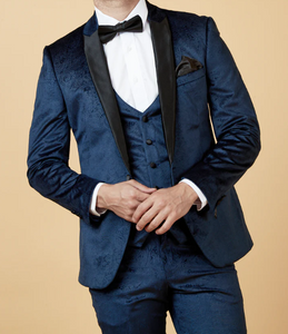 Marc Darcy- Simon Navy Velvet Tux Lapel Jacquard Blazer