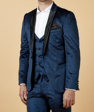 Marc Darcy- Simon Navy Velvet Tux Lapel Jacquard Blazer