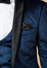 Marc Darcy- Simon Navy Velvet Tux Lapel Jacquard Blazer