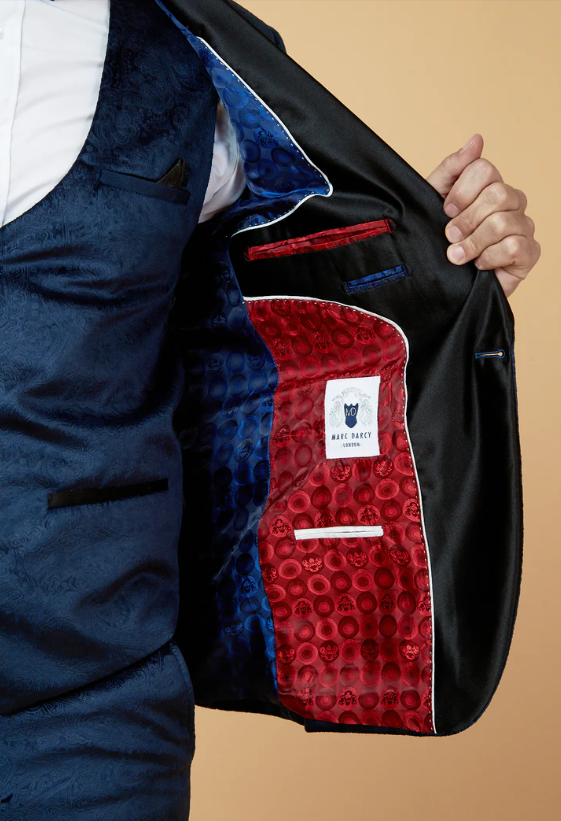 Marc Darcy- Simon Navy Velvet Tux Lapel Jacquard Blazer