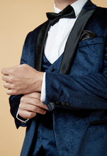 Marc Darcy- Simon Navy Velvet Tux Lapel Jacquard Blazer