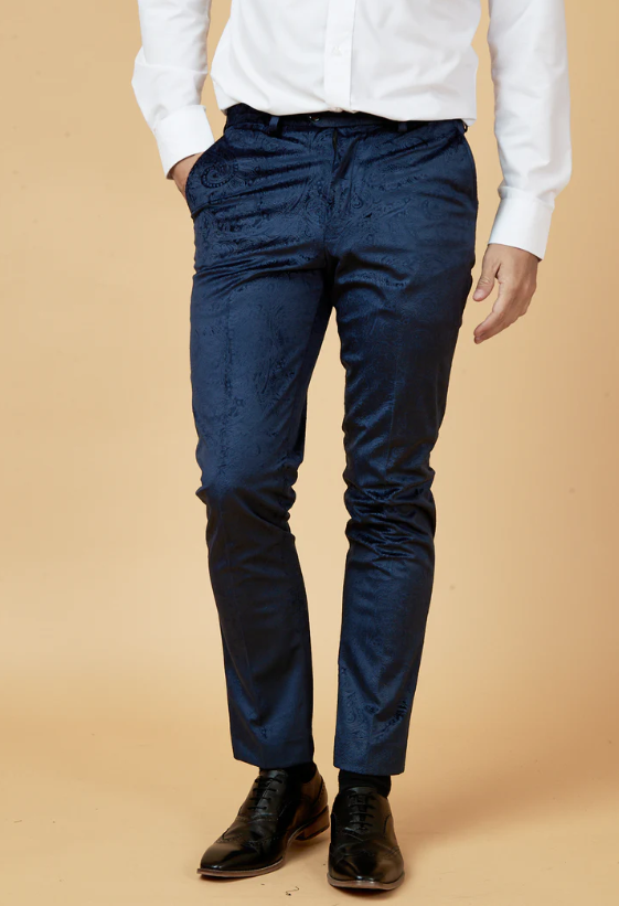 Marc Darcy- Simon Navy Velvet Jacquard Trouser