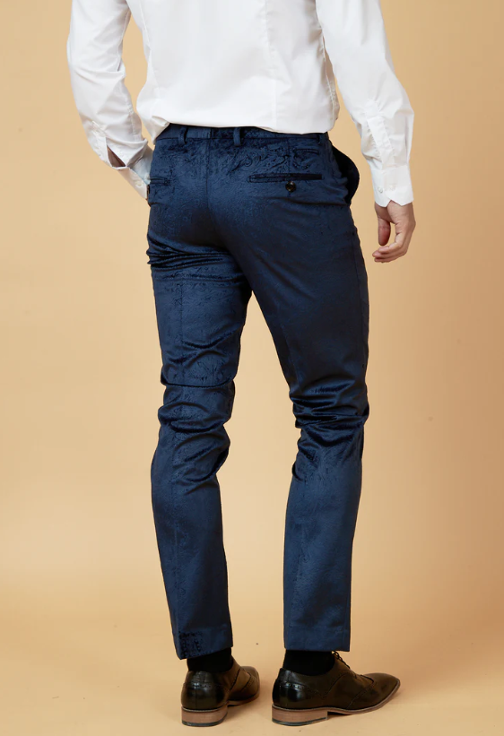 Marc Darcy- Simon Navy Velvet Jacquard Trouser