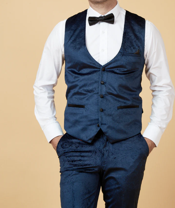 Marc Darcy- Simon Navy Velvet Jacquard Waistcoat