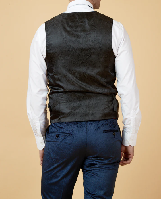 Marc Darcy- Simon Navy Velvet Jacquard Waistcoat