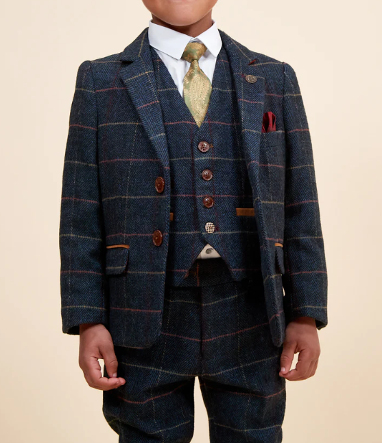 Marc Darcy- Children's Eton Navy Tweed Check Three Piece Suit