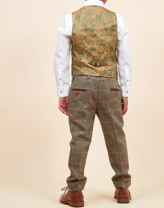 Marc Darcy- Childrens Ted Tan Check Tweed Three Piece Suit