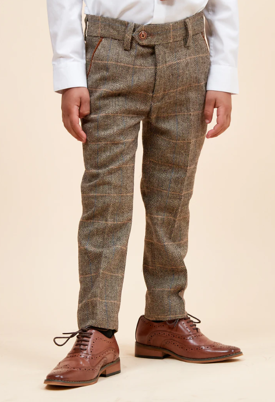 Marc Darcy- Childrens Ted Tan Check Tweed Three Piece Suit