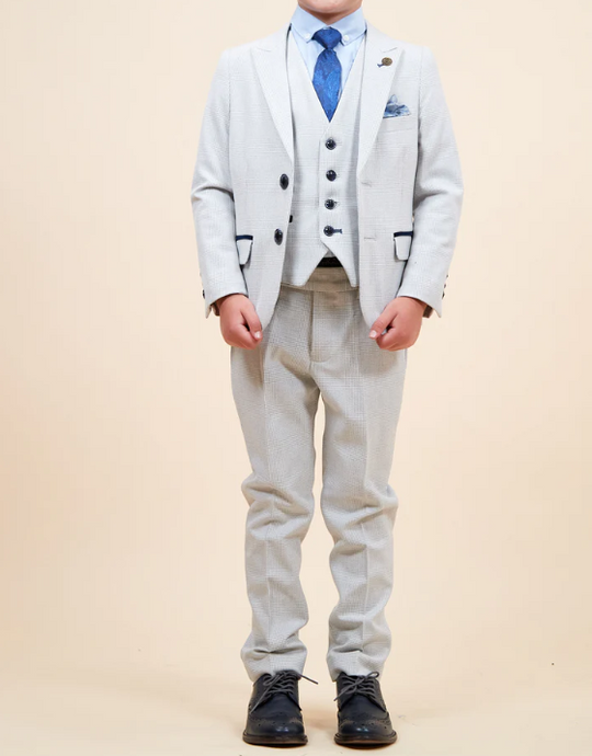 Marc Darcy- Children's Bromley Stone Check Three Piece Suit