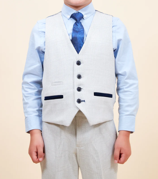 Marc Darcy- Children's Bromley Stone Check Three Piece Suit