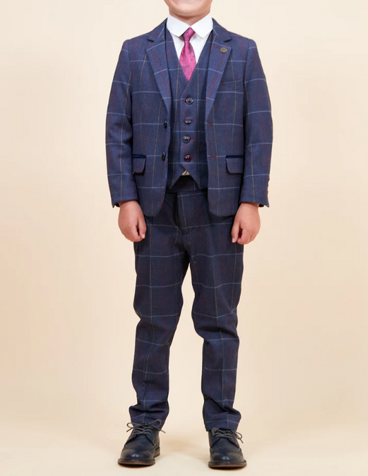 Marc Darcy- Children's Drake Navy Check Three Piece Suit