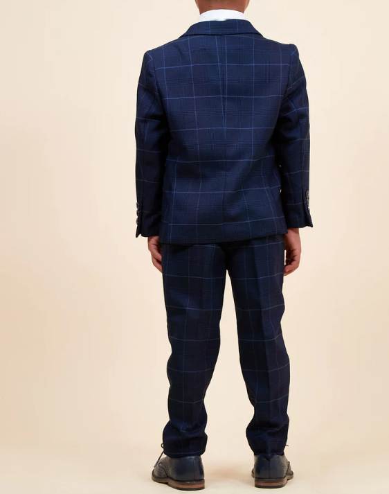 Marc Darcy- Children's Edinson Navy/Sky Check Three Piece Suit