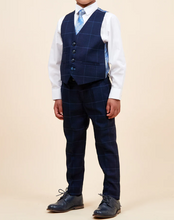 Marc Darcy- Children's Edinson Navy/Sky Check Three Piece Suit