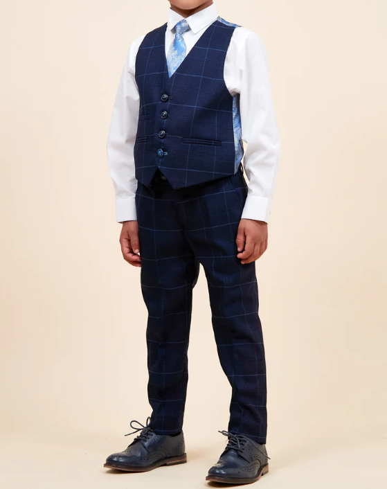 Marc Darcy- Children's Edinson Navy/Sky Check Three Piece Suit