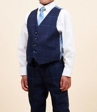 Marc Darcy- Children's Edinson Navy/Sky Check Three Piece Suit