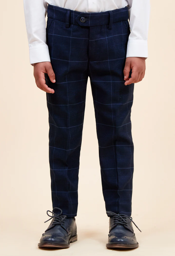 Marc Darcy- Children's Edinson Navy/Sky Check Three Piece Suit