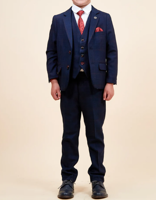 Marc Darcy- Children's Edinson Navy/Wine Check Three Piece Suit