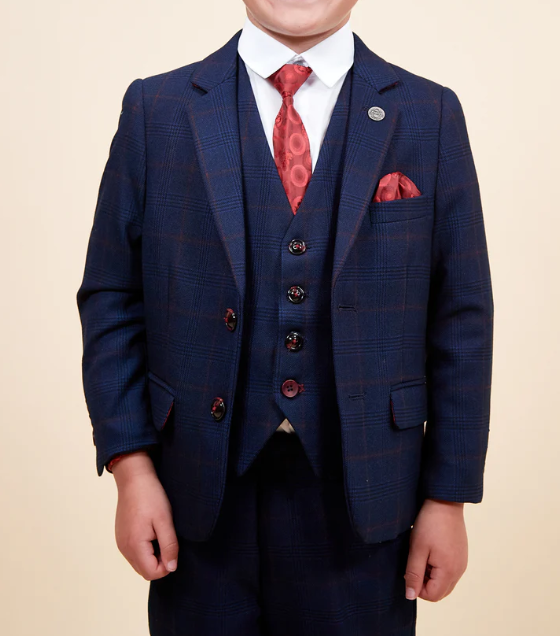 Marc Darcy- Children's Edinson Navy/Wine Check Three Piece Suit