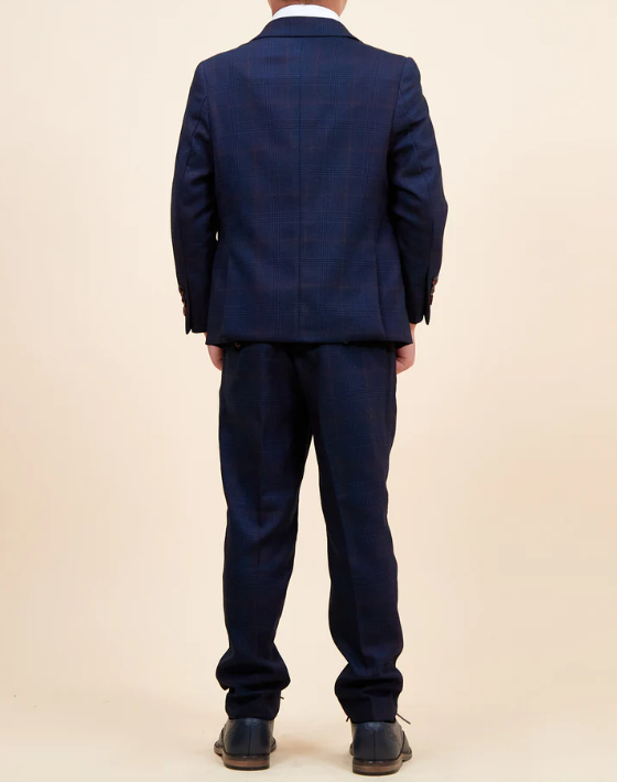 Marc Darcy- Children's Edinson Navy/Wine Check Three Piece Suit