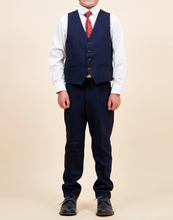 Marc Darcy- Children's Edinson Navy/Wine Check Three Piece Suit
