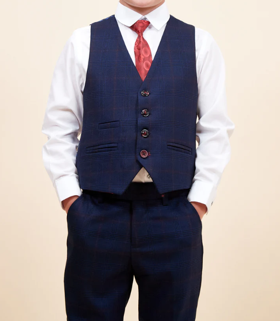Marc Darcy- Children's Edinson Navy/Wine Check Three Piece Suit
