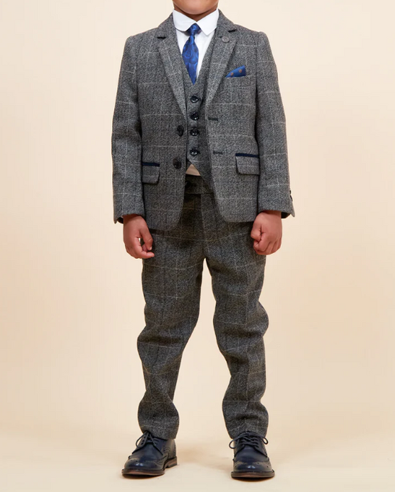 Marc Darcy- Children's Scott Grey Check Three Piece Suit