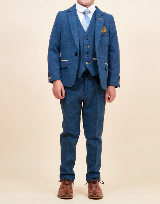 Marc Darcy- Children's Dion Blue Tweed Check Three Piece Suit