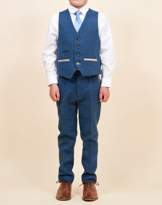 Marc Darcy- Children's Dion Blue Tweed Check Three Piece Suit