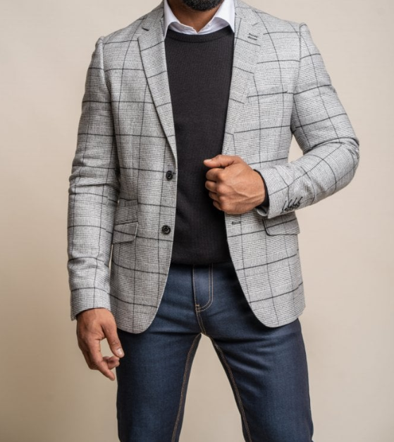 House of Cavani- Ghost Grey/Black Tweed Check Blazer
