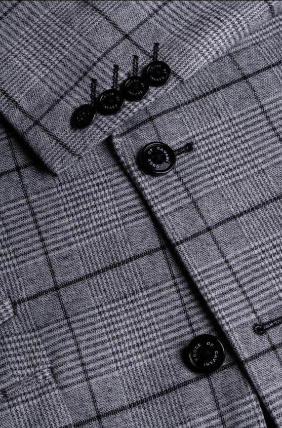 House of Cavani Ghost Grey Black Tweed Check Blazer Kingsley